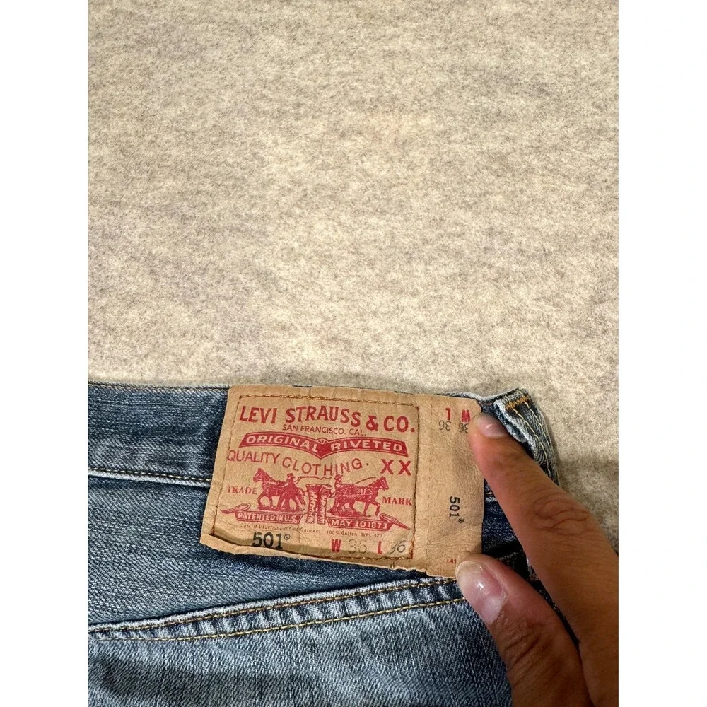 Levis 501 Straight Fit Jeans Men 36x36 Blue Denim Cotton Button Fly Mid Rise